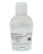 Clear plastic bottle of molecular biology grade water with white cap and label showing Cat. No. 10611-0 and 500 mL volume