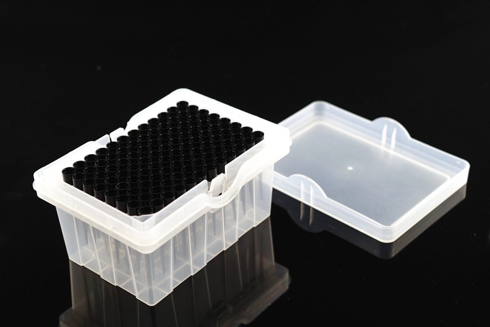 345509-scaled-1.jpg 50 ?l Robotic Tips for Hamilton, Clear, Box-packed, Sterile, With barcode, 96/rack, 10 racks/pk, 50 racks/cs - Image 1