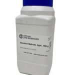 White plastic lab bottle with a blue screw cap, labeled Cepham Life Sciences Standard Methods Agar, 500 g.