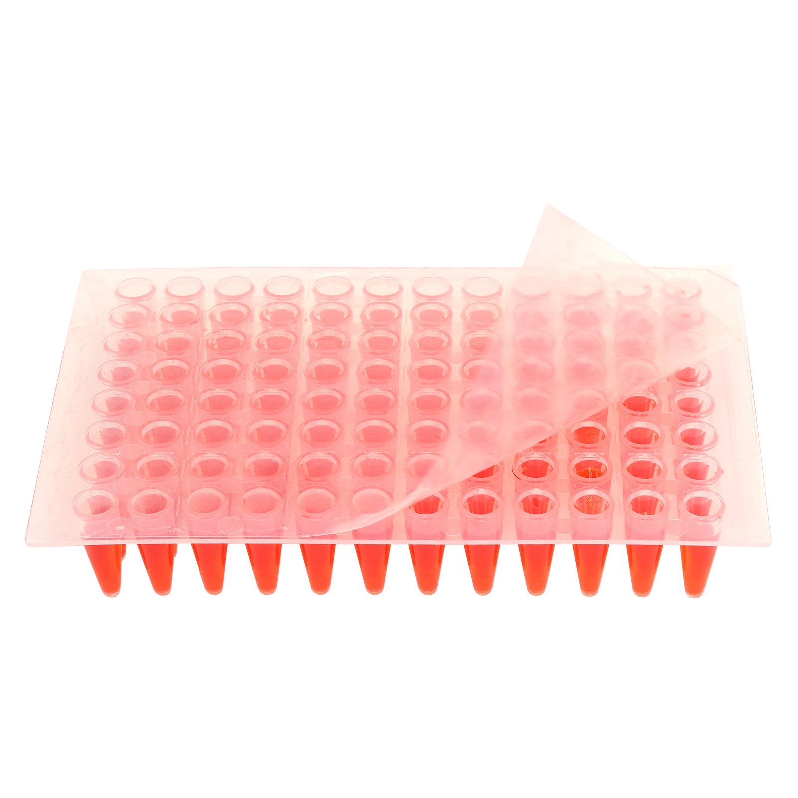 P1001-PCR-Seal-orange-liquid-clr-tray-Flip Transparent PCR sealing film - Image 1