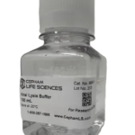 Clear square reagent bottle with white cap labeled Viral Lysis Buffer, 100 mL, from Cepham Life Sciences (lab use).