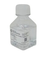 Clear plastic lab bottle with a white cap, labeled as nuclease-free water (Non-DEPC treated) 50 mL, for research use only, with QR code on the label.