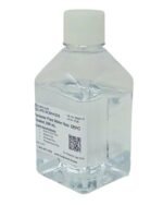 Clear plastic bottle of nuclease-free water (500 mL) with white cap and lab label visible on the side.",
