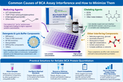 Common causes of BCA assay interference including reducing agents, chelators, detergents, and buffer components